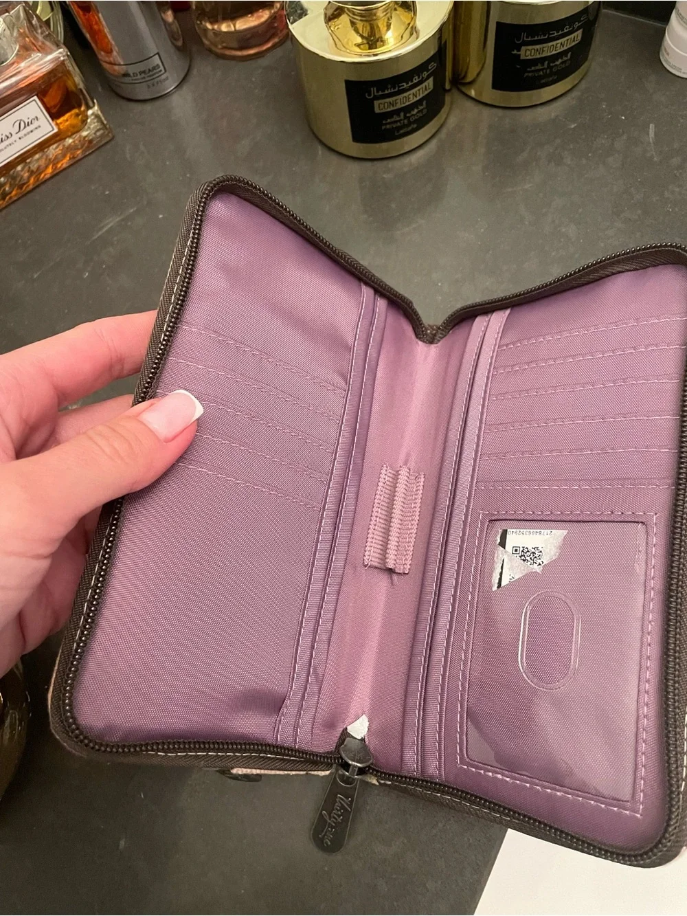 thirty-one Striped Canvas Wallet in Beige, Mauve, Brown